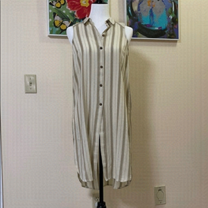 𝅺nwot Anthropologie Beige Button-Front Midi Tunic Top US XS